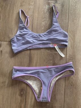NWOT 2pc FREE PEOPLE BEACH Farrah Crop Bikini Top & Frankie Bottom in Lurex Iris